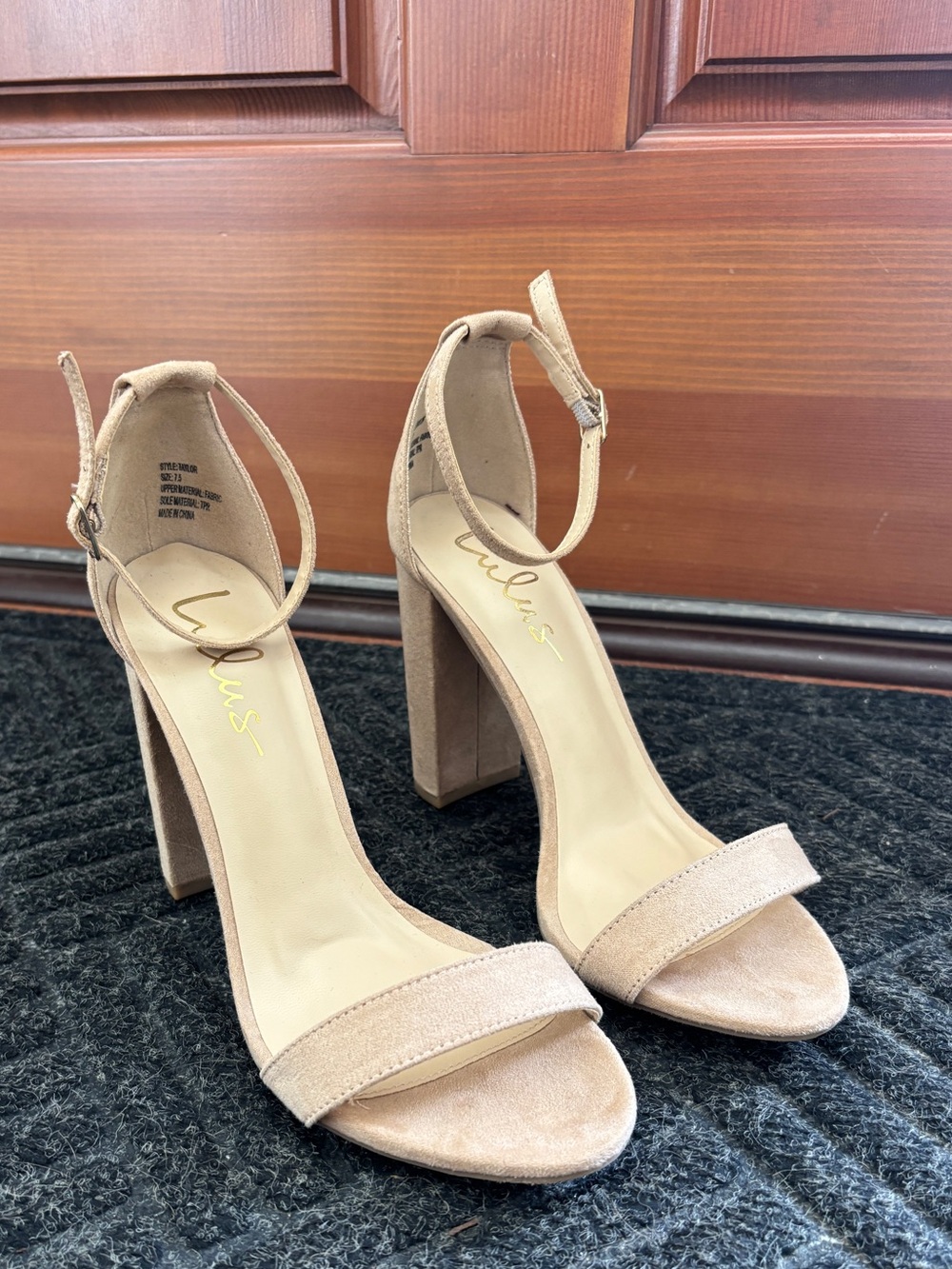 Lulu's Nude Suede Ankle Strap Block Heels